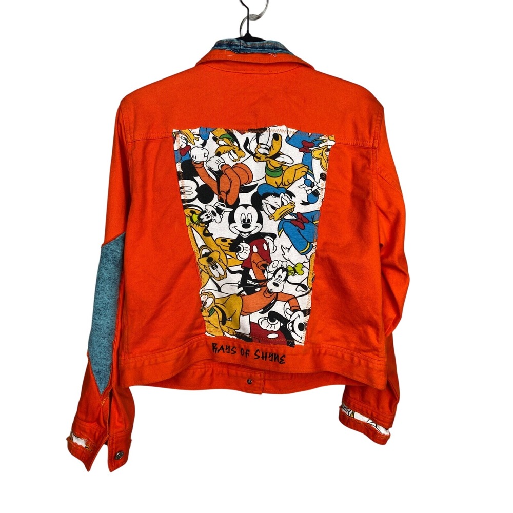 Custom Lauren Jeans Co. Denim‎ Jean Jacket w/Disney Accents Orange Women's Large